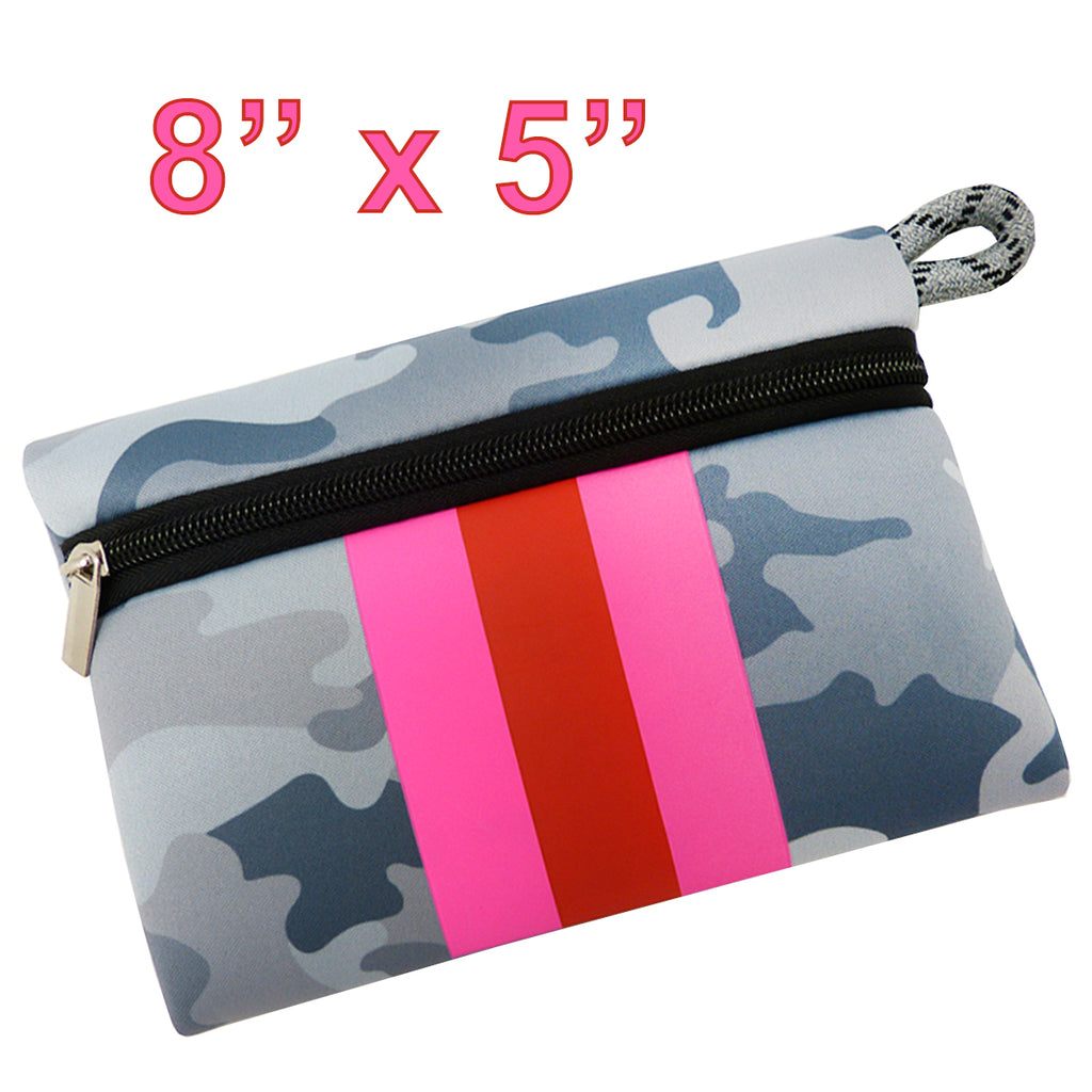 Neoprene Camo Tote Bag Purse Pink Orange Stripe in Gray or Green for Beach, Gym, Travel - ILoveThatGift