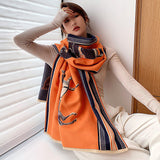 Women Cashmere Warm Pashmina Orange Horse Scarves Luxury Brand Look Winter Scarf Shawls Wrap