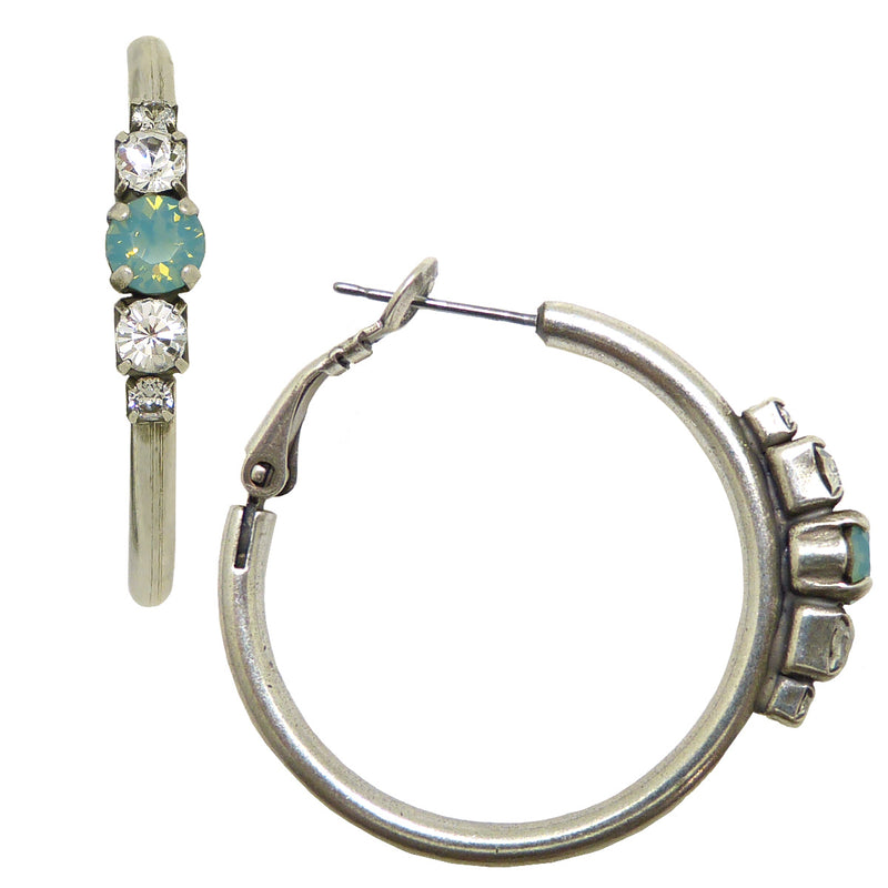 Dorata Handmade Swarovski Crystal Pacific Opal Clear Hoop Earrings wear with Mariana - ILoveThatGift