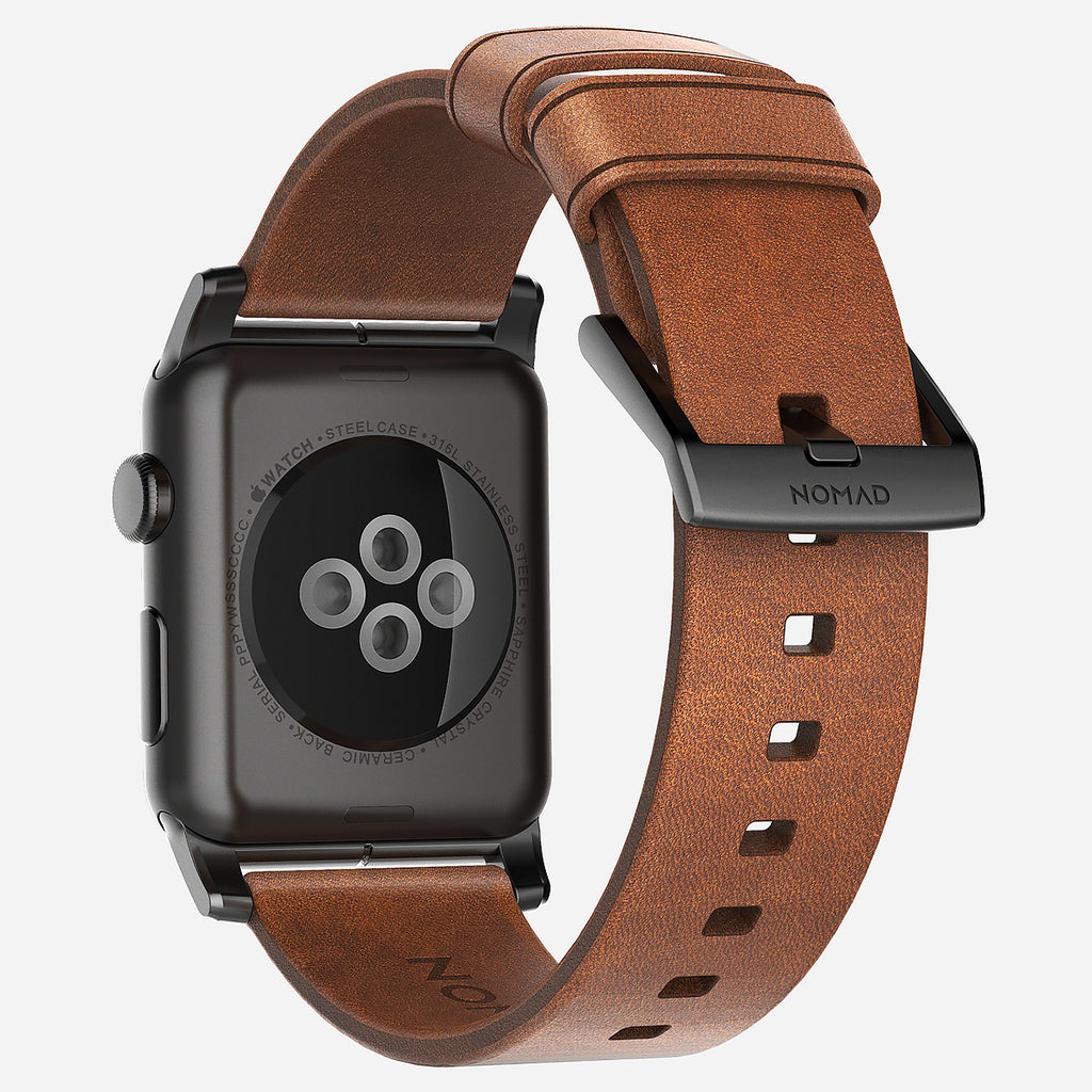 Nomad Horween Leather Apple Watch Strap  42mm Custom Stainless Steel Brown Black - ILoveThatGift