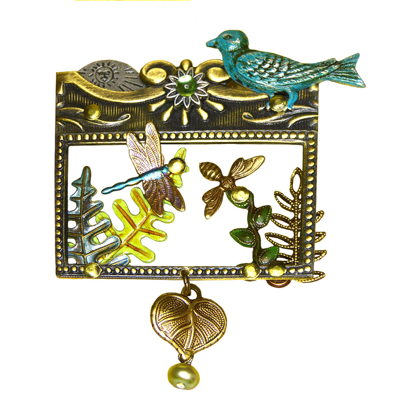 Mullanium Jewelry Framed Steampunk Nature Pin Handmade Artists Jim Tori Mullan - ILoveThatGift