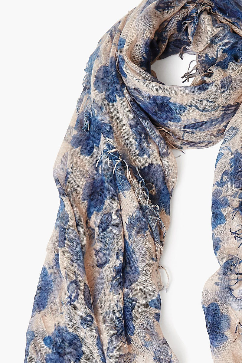 Chan Luu Scarf Soft Cashmere Silk Wrap Indigo Blue French Floral - ILoveThatGift