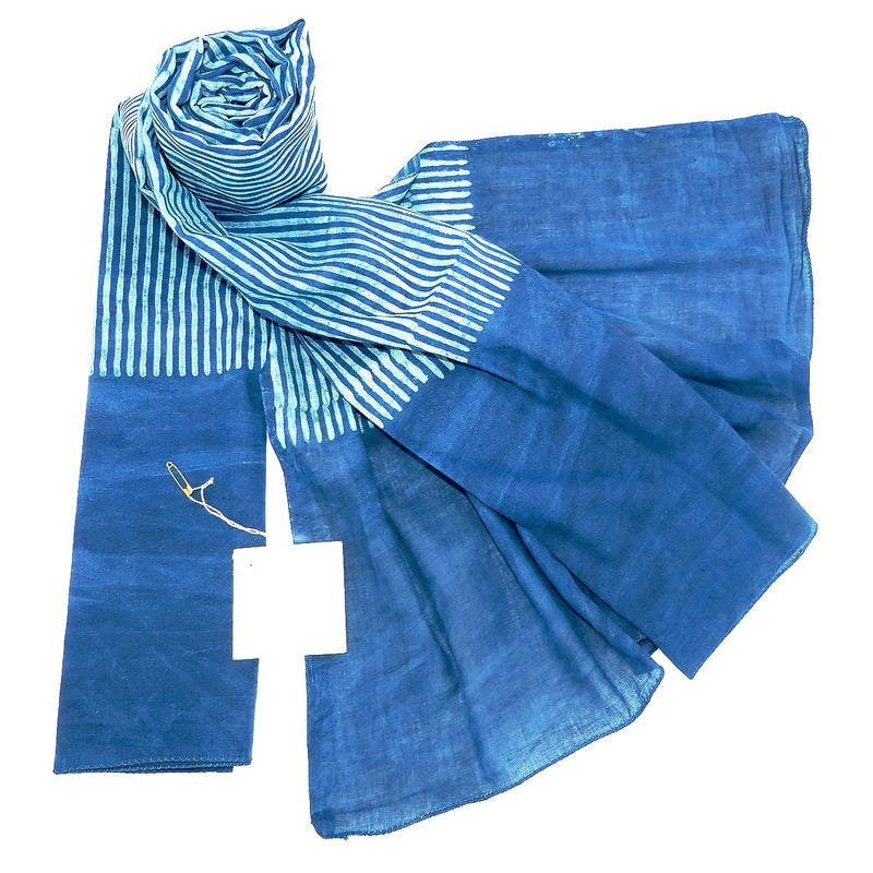 Matta NY Vaan Shawl Scarf Natural Indigo Blue Stripe Large 100 x 200 cm - ILoveThatGift