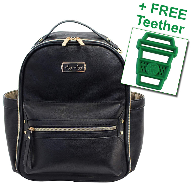 Itzy Ritzy® Boss Diaper Bag Backpack Mini Black FREE Latte Teether - ILoveThatGift