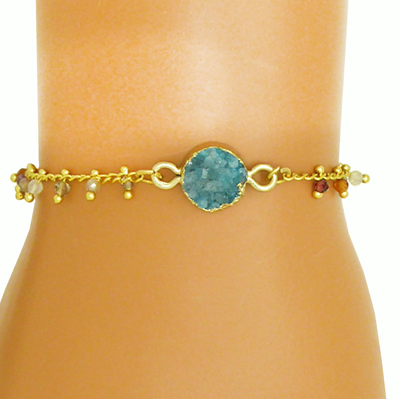 Crystal Druzy Semi-Precious Stone Bead Bracelet Gold Plated Chaint Trades Haim Shahar - ILoveThatGift