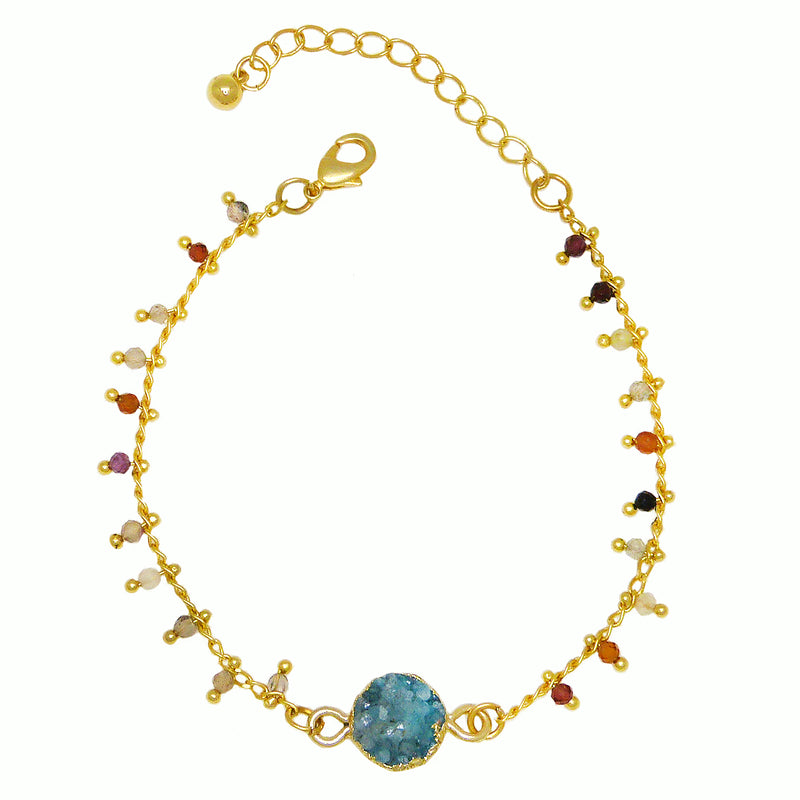 Crystal Druzy Semi-Precious Stone Bead Bracelet Gold Plated Chaint Trades Haim Shahar - ILoveThatGift