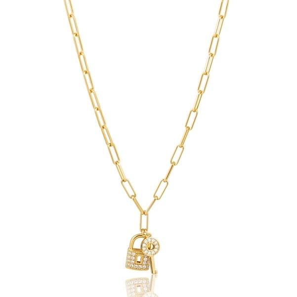Amore 18K Gold Link Necklace with Rhinestone Key and Lock by Sahira - ILoveThatGift
