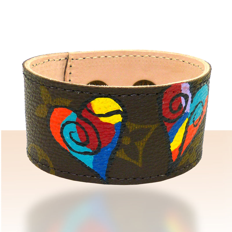 Repurposed Handpainted Heart Louis Vuitton Monogram Leather Cuff Bracelet Suzy T Designs - ILoveThatGift
