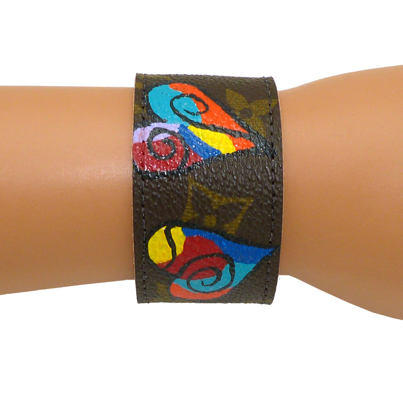 Repurposed Handpainted Heart Louis Vuitton Monogram Leather Cuff Bracelet Suzy T Designs - ILoveThatGift