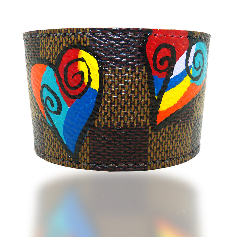Repurposed Handpainted Heart Louis Vuitton Leather Cuff Bracelet by Suzy T Designs - ILoveThatGift