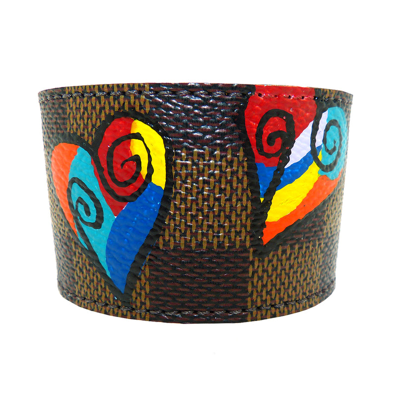 Repurposed Handpainted Heart Louis Vuitton Leather Cuff Bracelet by Suzy T Designs - ILoveThatGift
