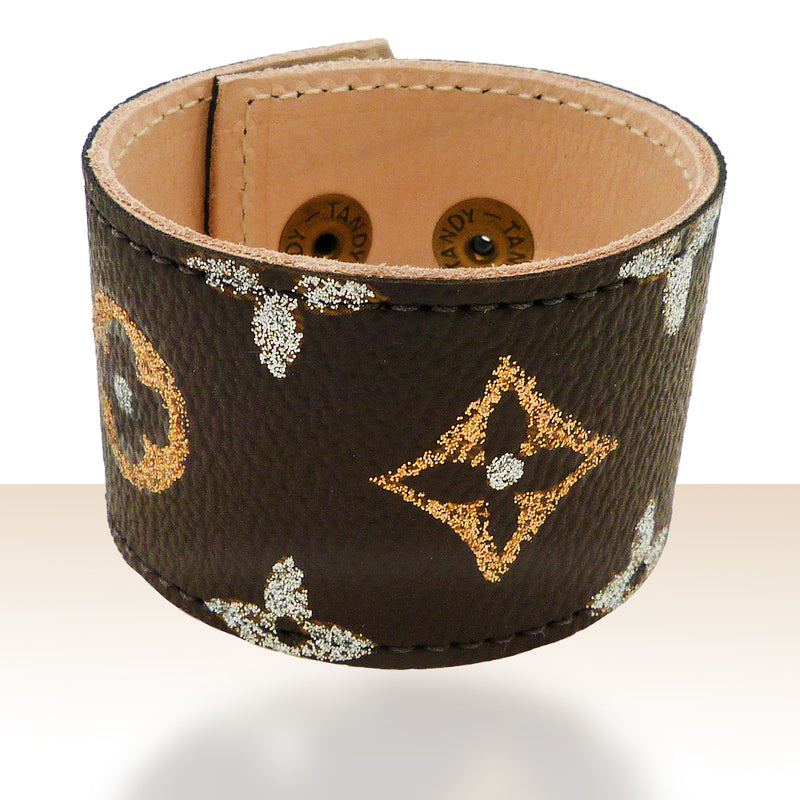Repurposed Handpainted Monogram LV Leather Cuff Bracelet Suzy T Designs - ILoveThatGift