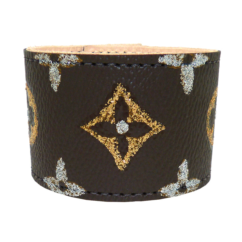 Repurposed Handpainted Monogram LV Leather Cuff Bracelet Suzy T Designs - ILoveThatGift