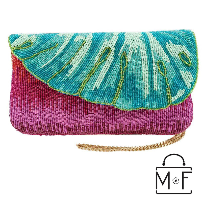 Mary Frances Leaf It Pink Beaded Crossbody Clutch Handbag Phone - ILoveThatGift
