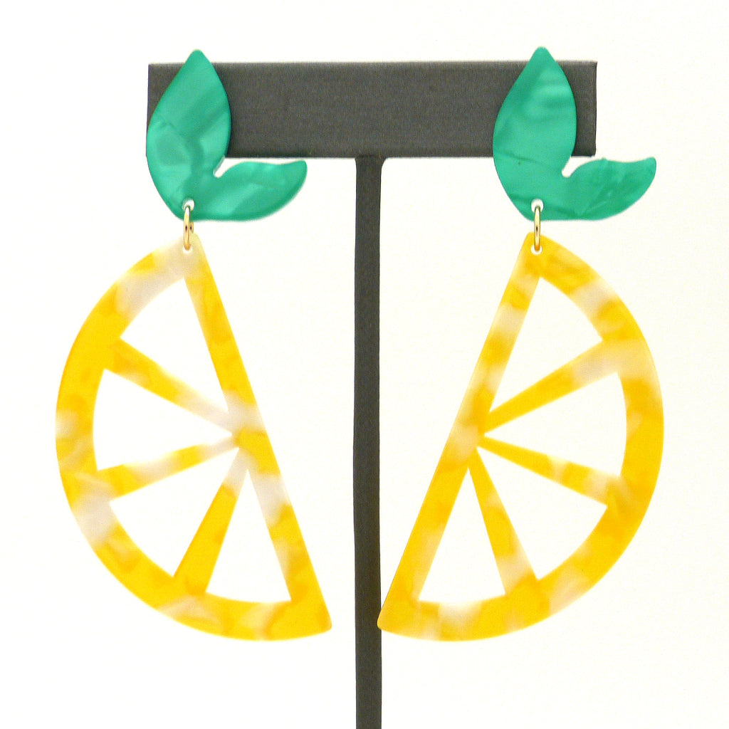 NahMu Lemon Resin Acrylic Dangle Earrings Yellow Green 748 NWT - ILoveThatGift