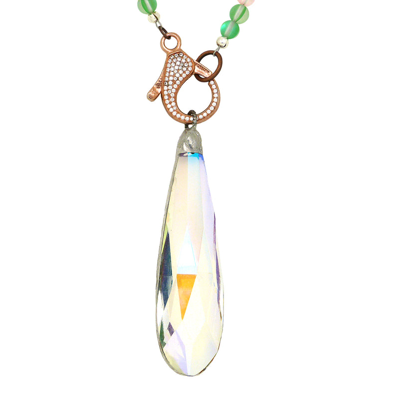 Gigi & Sugar Lynn Rainbow Matte Beads Large Faceted AB Crystal Rose Gold Necklace - ILoveThatGift