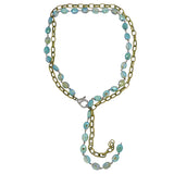 Gigi & Sugar Lynn Blue Rainbow AB Faceted Crystal Antique Gold Necklace Chain - ILoveThatGift
