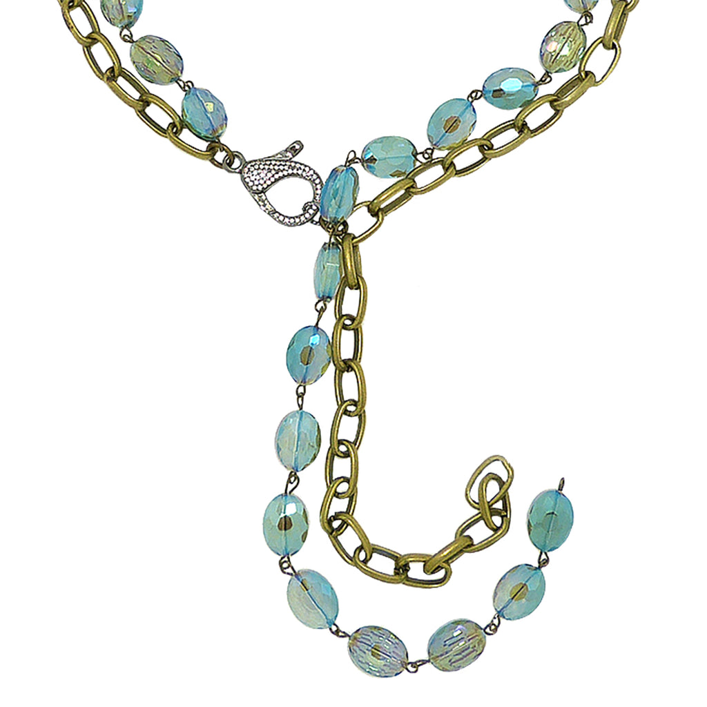 Gigi & Sugar Lynn Blue Rainbow AB Faceted Crystal Antique Gold Necklace Chain - ILoveThatGift