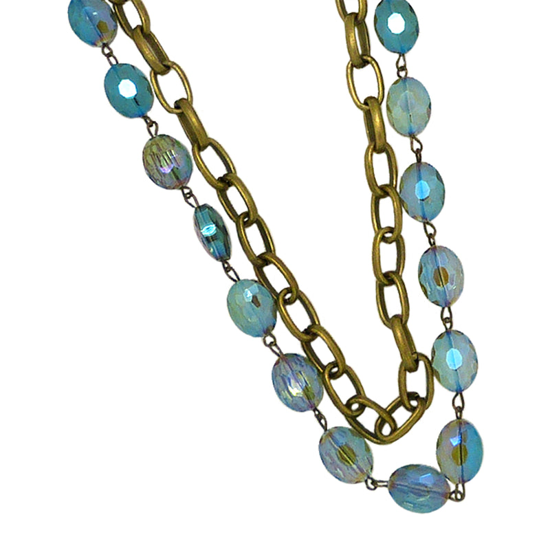 Gigi & Sugar Lynn Blue Rainbow AB Faceted Crystal Antique Gold Necklace Chain - ILoveThatGift