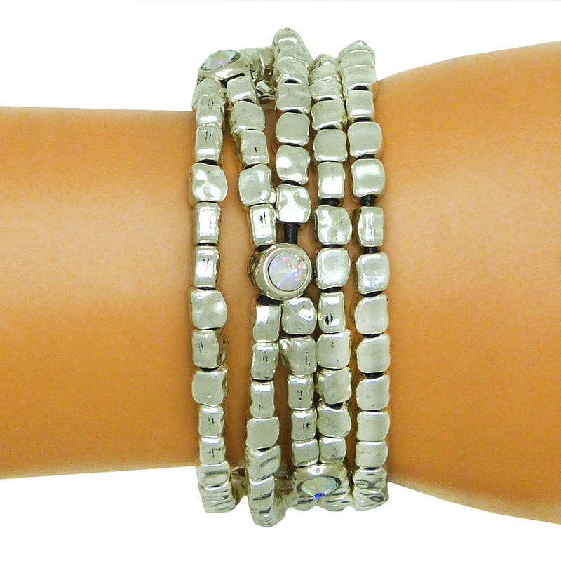 Five Strand Sterling Silver Bead Swarovski Crystal Bracelet Trades Haim Shahar - ILoveThatGift