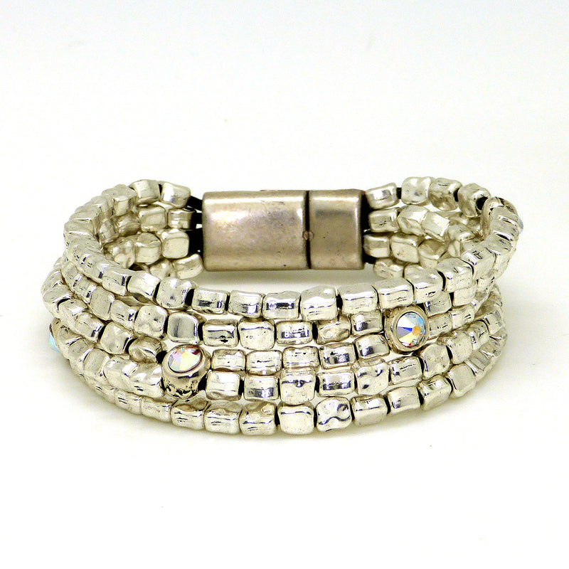 Five Strand Sterling Silver Bead Swarovski Crystal Bracelet Trades Haim Shahar - ILoveThatGift