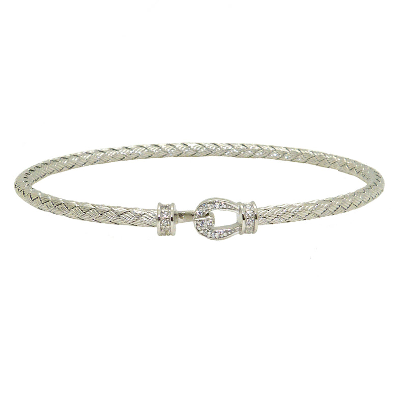 Charles Garnier Bermuda Sterling Silver 3MM Woven Hook & Eye CZ Bangle - ILoveThatGift