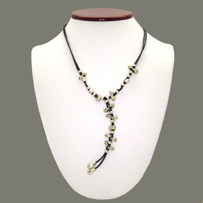Handmade Black Leather Sterling Silver Bead Necklace Trades Haim Shahar - ILoveThatGift