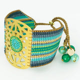 Handmade 18 Kt. Gold-Plated Bead Bracelet Blue Green Alhambra Large by Martha Duran