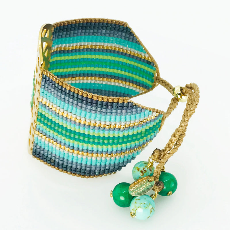 Handmade 18 Kt. Gold-Plated Bead Bracelet Blue Green Alhambra Large by Martha Duran