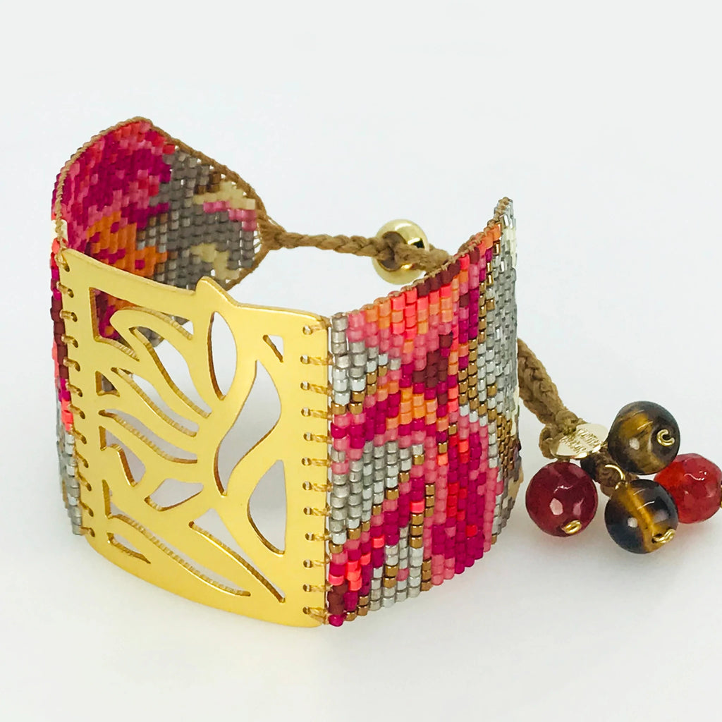 Handmade 18 Kt. Gold-Plated Bead Bracelet Red Amazon Large by Martha Duran