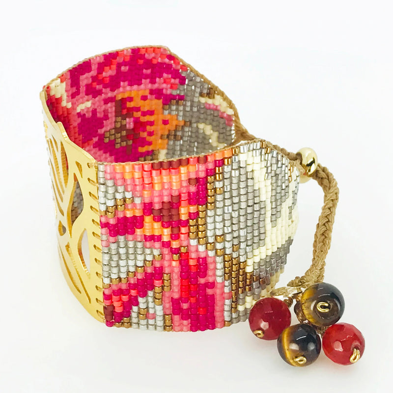 Handmade 18 Kt. Gold-Plated Bead Bracelet Red Amazon Large by Martha Duran