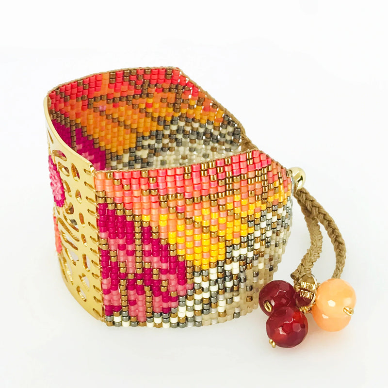 Handmade 18 Kt. Gold-Plated Bead Bracelet Orange Red Butterfly Large by Martha Duran