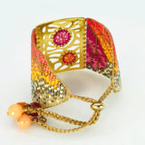 Handmade 18 Kt. Gold-Plated Bead Bracelet Orange Red Butterfly Large by Martha Duran
