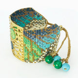 Handmade 18 Kt. Gold-Plated Bead Bracelet Blue Green Butterfly Large by Martha Duran
