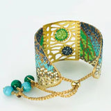 Handmade 18 Kt. Gold-Plated Bead Bracelet Blue Green Butterfly Large by Martha Duran