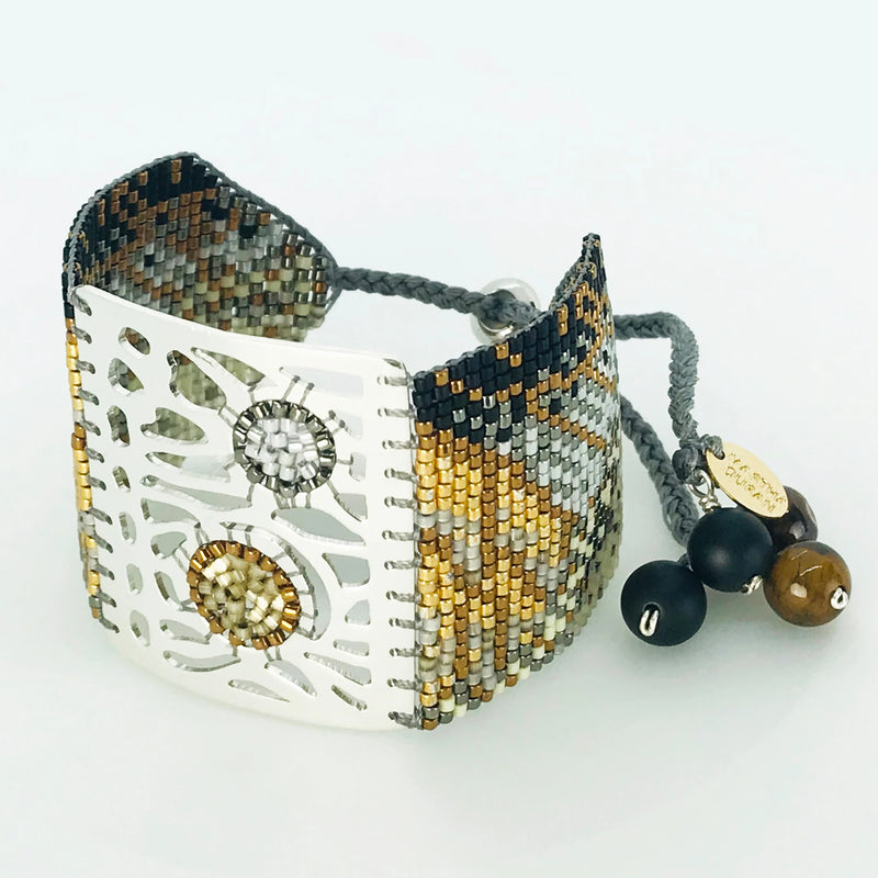 Handmade .925 Silver-Plated Bead Bracelet Gold Butterfly Large by Martha Duran