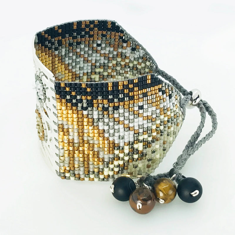 Handmade .925 Silver-Plated Bead Bracelet Gold Butterfly Large by Martha Duran