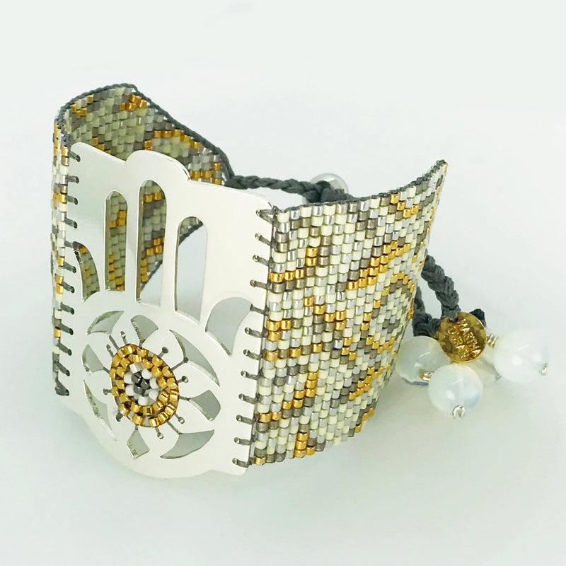 Handmade .925 Silver-Plated Bead Bracelet Gold Hamsa Large by Martha Duran
