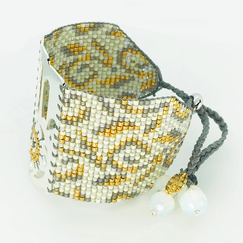 Handmade .925 Silver-Plated Bead Bracelet Gold Hamsa Large by Martha Duran