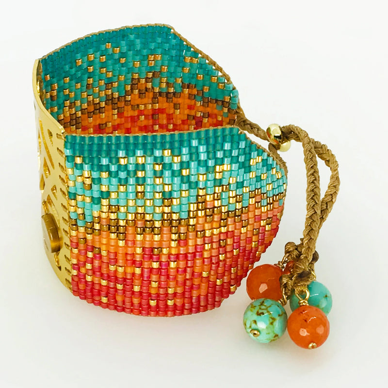 Handmade 18 Kt. Gold-Plated Bead Bracelet Coral & Turquoise Miro Large by Martha Duran