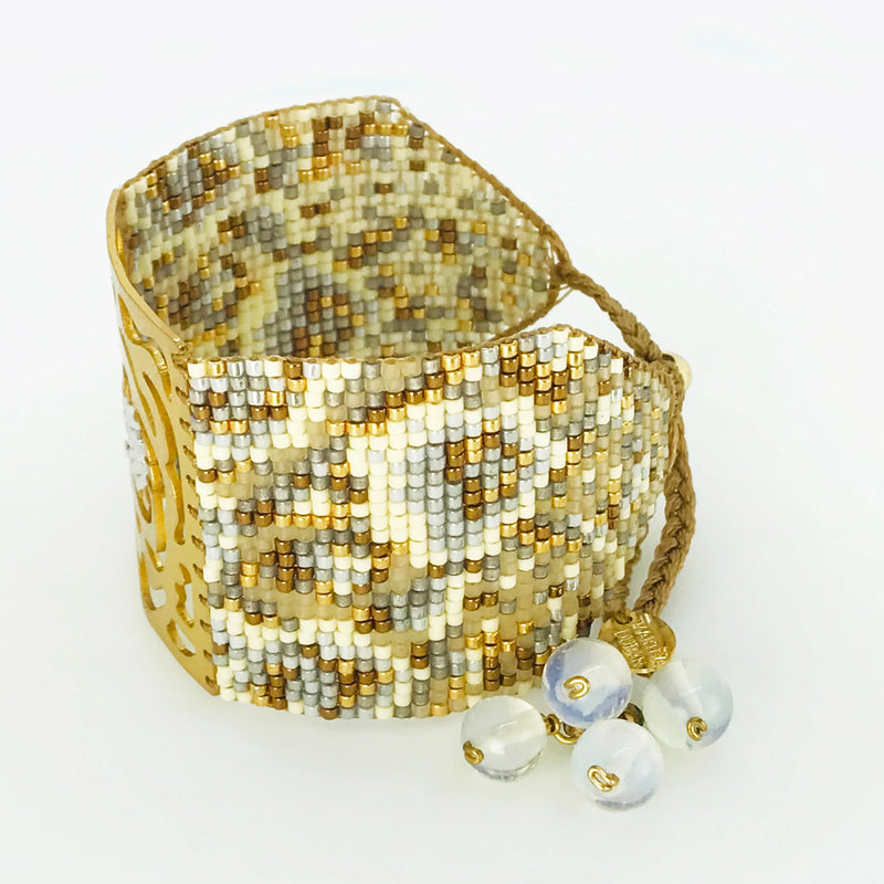 Handmade 18 Kt. Gold-Plated Bead Bracelet White Silver Rose Large by Martha Duran