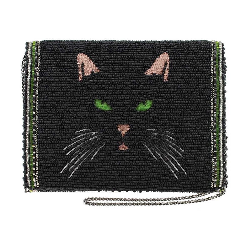 Mary Frances Meow Beaded & Embroidered Black Cat Mini Cross Body Handbag Phone - ILoveThatGift