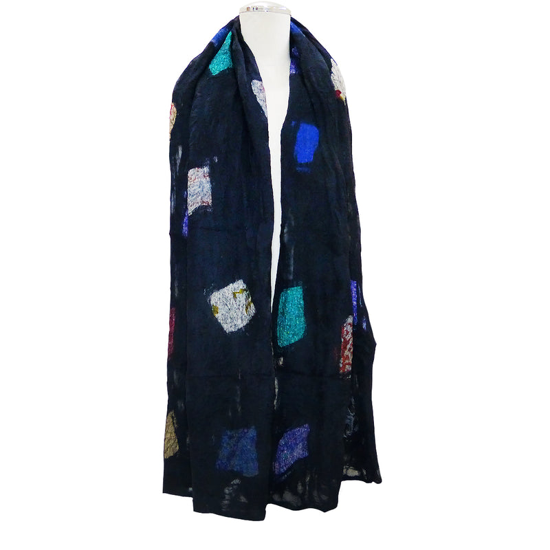 Handmade Felted Merino Wool Chiffon Scarf Wrap Pomegranate Moon Mosaic 76" x 29" - ILoveThatGift