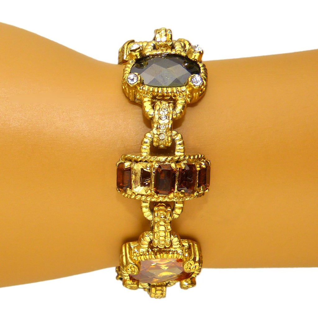 Gold Toned Semi Precious Stones Link Bracelet Magnetic Closure Designer Inspired - ILoveThatGift