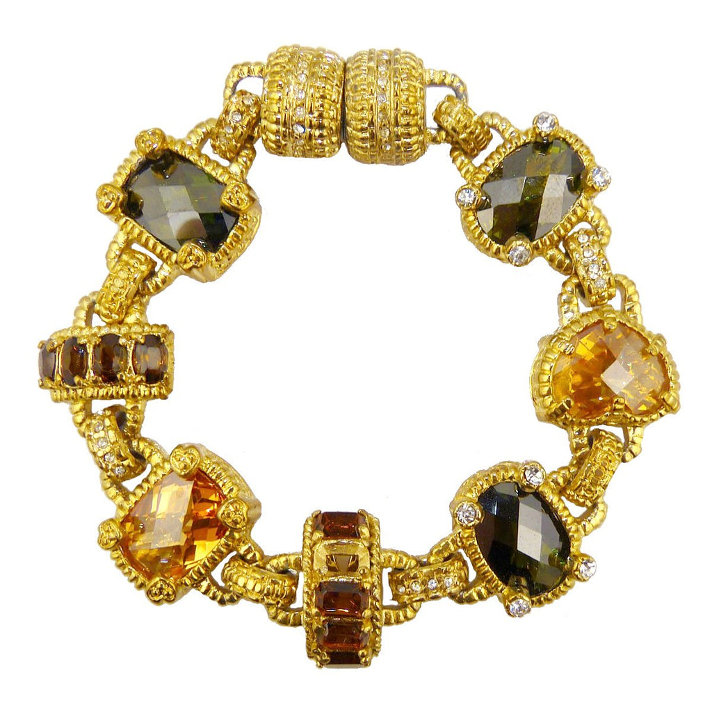 Gold Toned Semi Precious Stones Link Bracelet Magnetic Closure Designer Inspired - ILoveThatGift