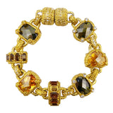 Gold Toned Semi Precious Stones Link Bracelet Magnetic Closure Designer Inspired