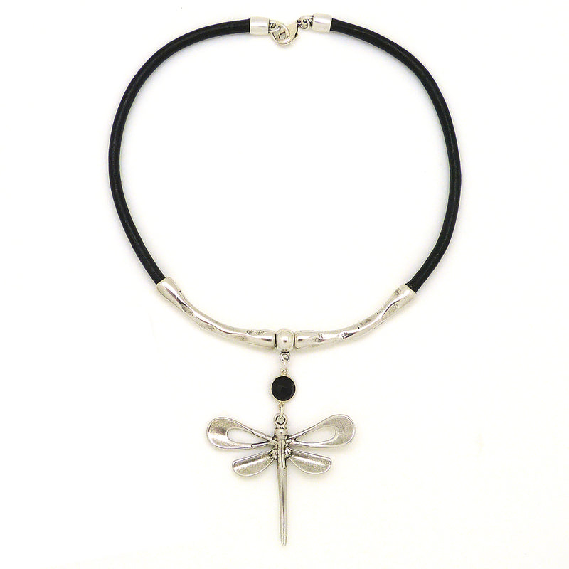 Lilly's Allure Black Leather Silver Dragonfly Necklace N18 Wear with Uno de 50 - ILoveThatGift