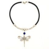 Lilly's Allure Black Leather Silver Dragonfly Necklace Blue Stone N18 Wear with Uno de 50 - ILoveThatGift