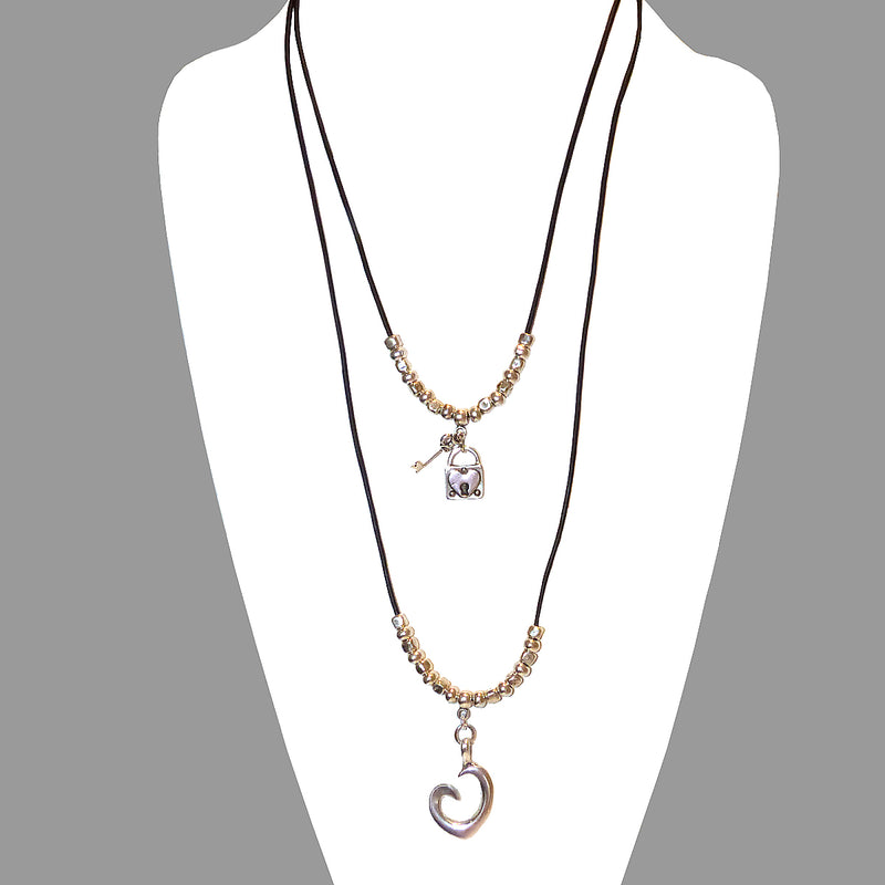 Lilly's Allure Black Leather Silver Double Heart Necklace N23 Wear w Uno de 50 - ILoveThatGift