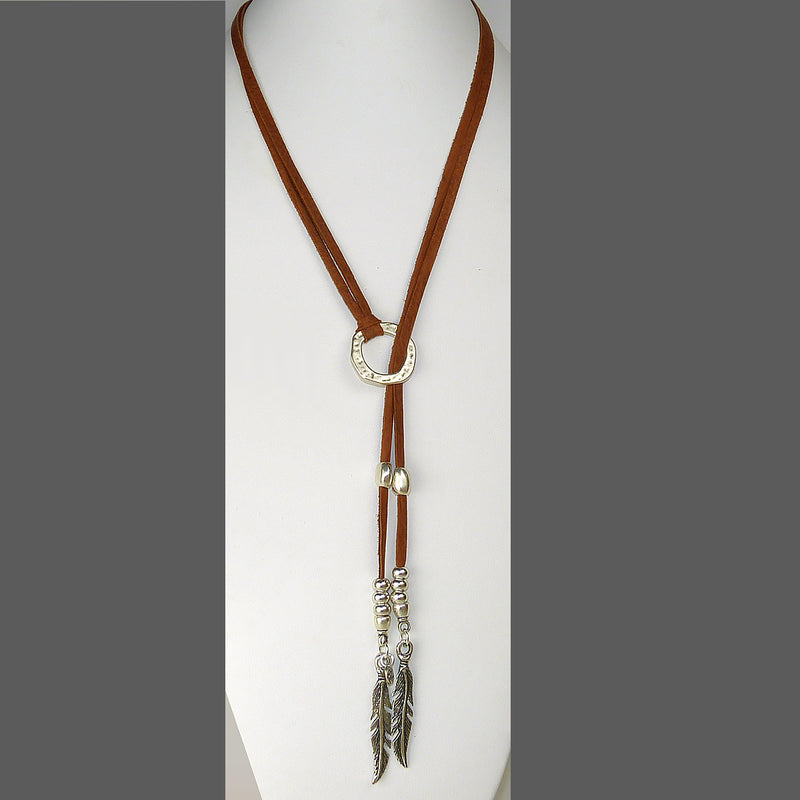 Lilly's Allure Deerskin Natural Leather Feather Choker Lariat Silver Beads Necklace N40 Wear with Uno de 50 - ILoveThatGift